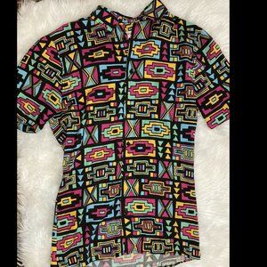 H&M Coachella Men's Small Aztec Geometric Colorful Pink Blue Button-Front Shirt